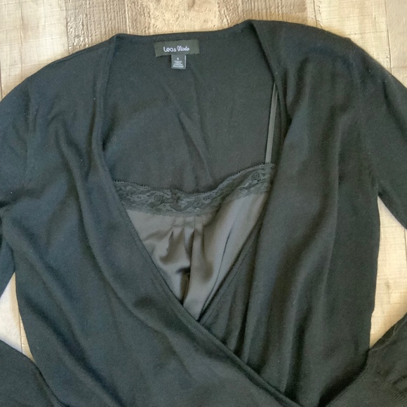 Anthropologie Lea & Viola NWOT Black Wool Front Wrap Lace Camisole Swea… - Picture 5 of 12